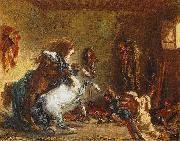 Eugene Delacroix Arab Horses Fighting in a Stable oil painting reproduction